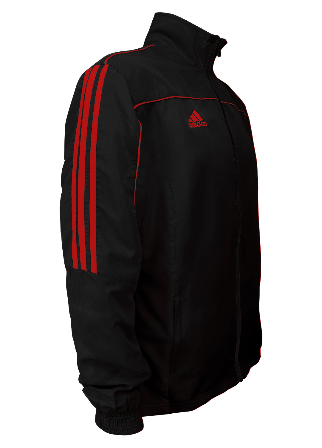 adidas Black with Red Stripes Windbreaker Style Team Jacket Side View